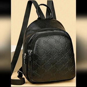 Black faux leather style bag purse women's handbag crossbody backpack bow print
